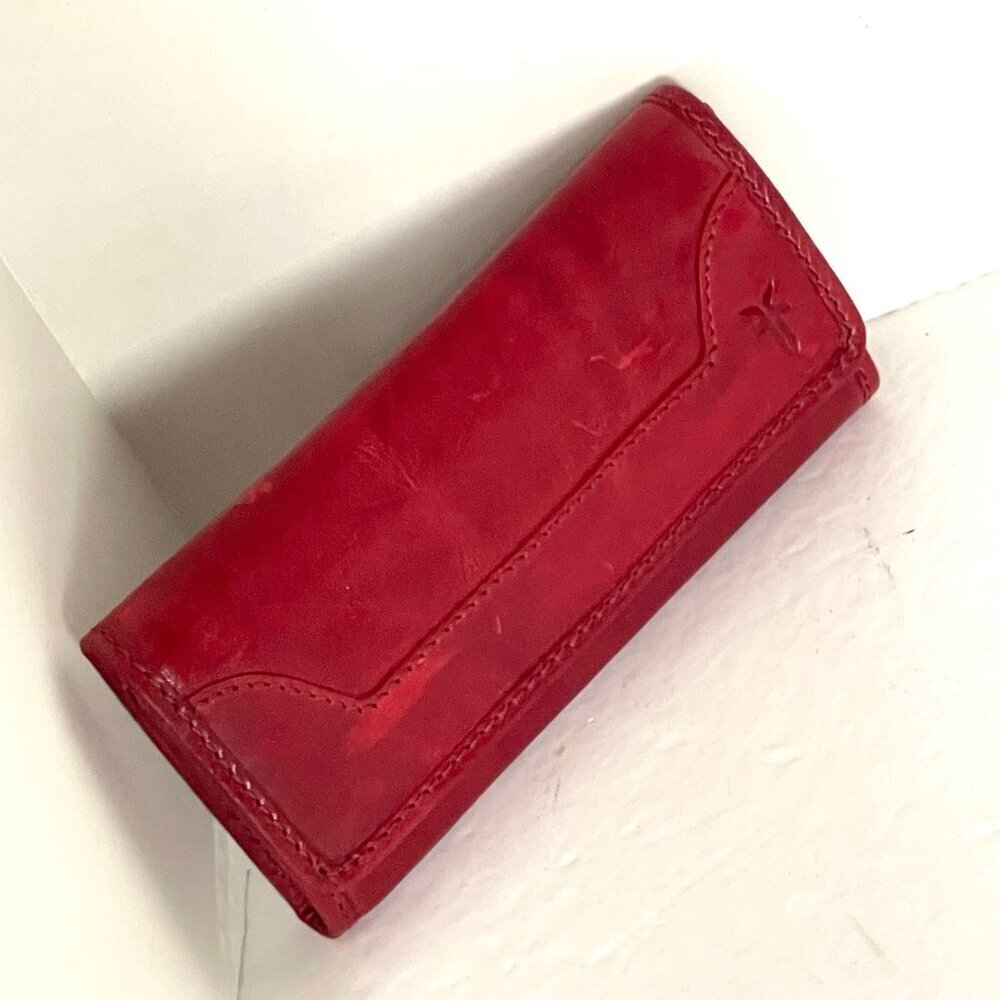 Frye Melissa Slim Bifold Wallet Red Leather Snap - Picture 5 of 8